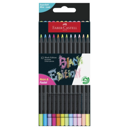 Faber-Castell black edition zestaw 12 neonowych i pastelowych trójkątn