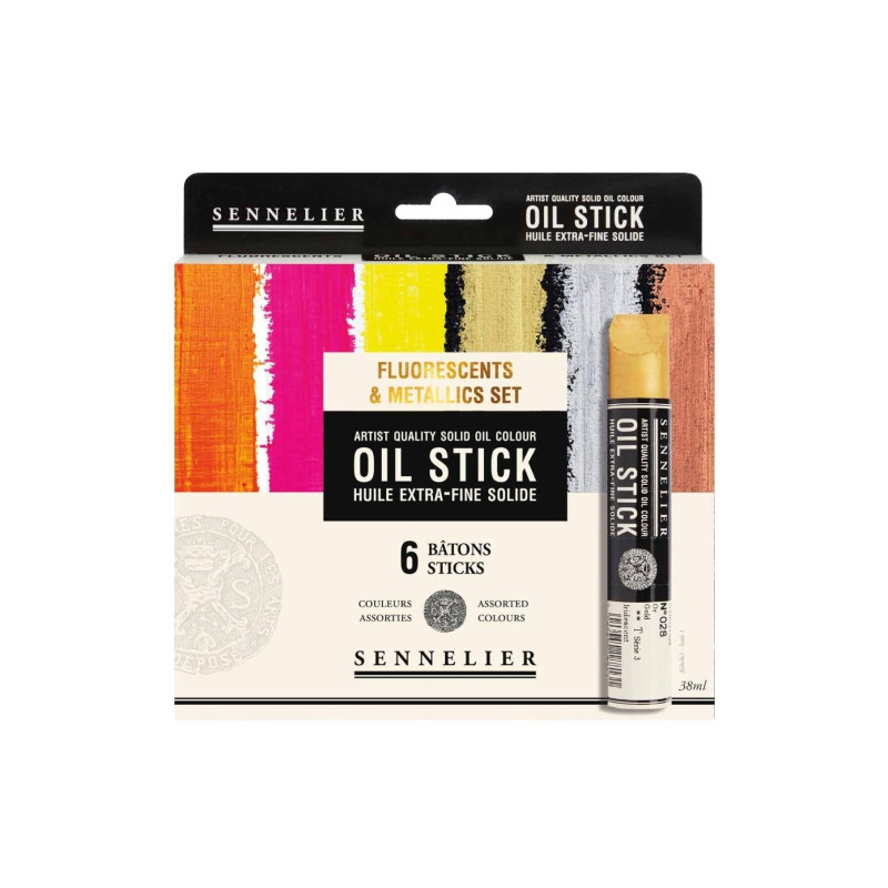 Sennelier oil stick Fluo & metallic zestaw 6 sztyftów olejnych 38ml -
