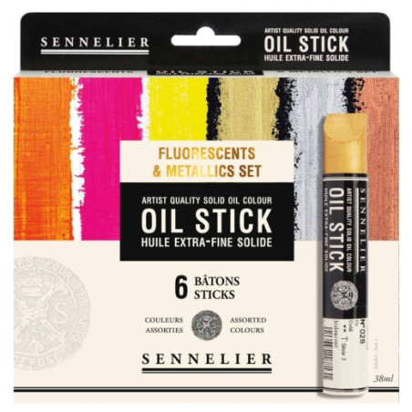 Sennelier oil stick Fluo & metallic zestaw 6 sztyftów olejnych 38ml -