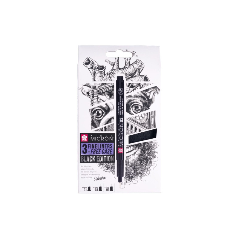 Sakura pigma micron black edition zestaw 3 cienkopisów w etui - sklep