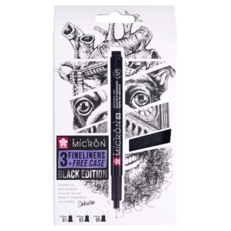 Sakura pigma micron black edition set of 3 fineliners in case - store