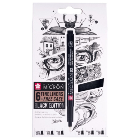 Sakura pigma micron black edition zestaw 6 cienkopisów w etui - sklep
