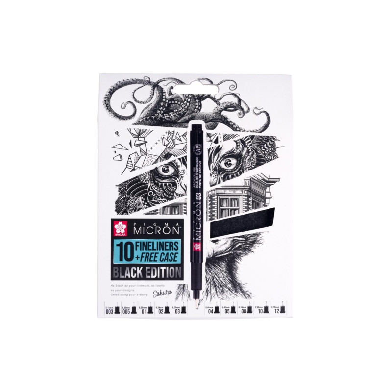 Sakura pigma micron black edition zestaw 10 cienkopisów w etui - sklep