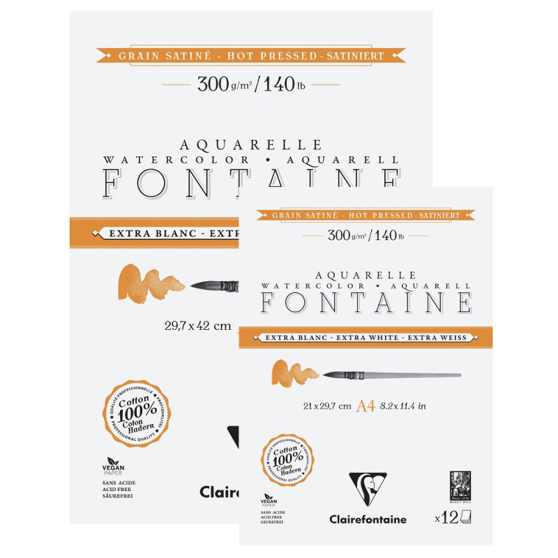 Clairefontaine fontaine extra white hot pressed watercolor block 12ark