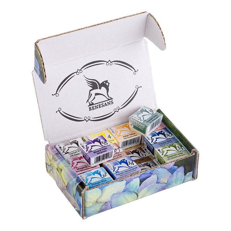 Renesans eco box zestaw 24 akwareli w półkostkach kartonowe opakowanie