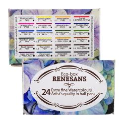 Renesans eco box zestaw 24 akwareli w półkostkach kartonowe opakowanie