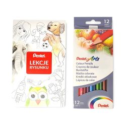 Pentel set of 12 CB8-12 crayons with drawing lesson block
