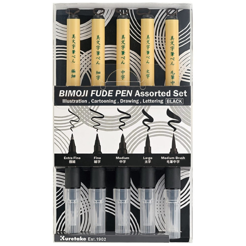 Kuretake Bimoji Fude Pen Assorted zestaw 5 pisaków