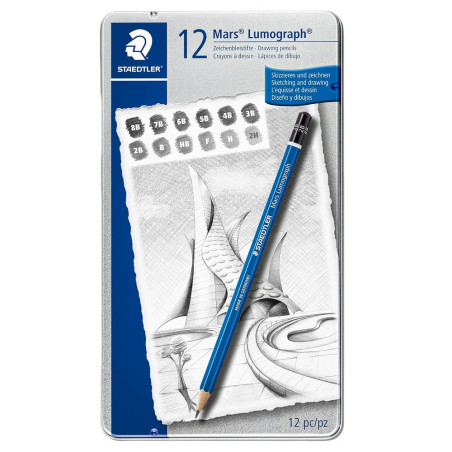 Staedtler mars lumograph set of 12 pencils 8B-2H