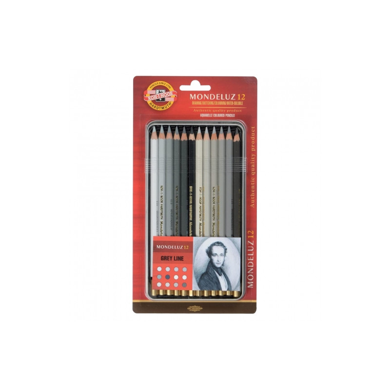 Koh-i-noor mondeluz set of 12 watercolor gray pencils metal pack