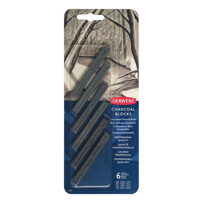 Derwent set of 6 pressed charcoals in bars on a blister pack