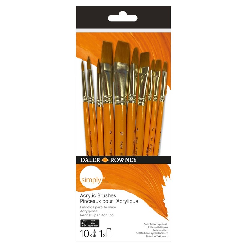 Daler Rowney simply acrylic brushes zestaw pędzli syntetycznych 10 szt
