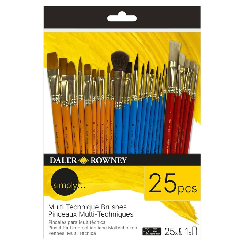 Daler Rowney simply multi technique zestaw pędzli syntetycznych 25 szt