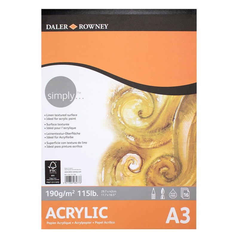 Blok Daler Rowney acrylic do farb akrylowych A3 190g 16ark