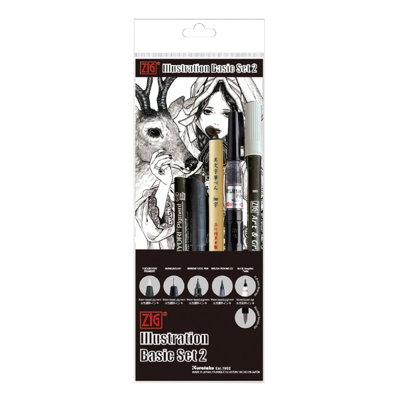 Kuretake ZIG illustration basic 2 set of 5 pens