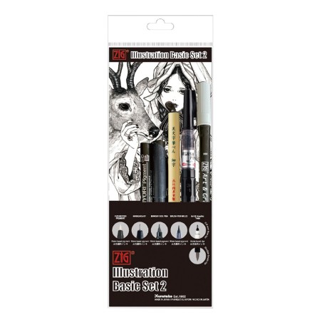 Kuretake ZIG illustration basic 2 set of 5 pens
