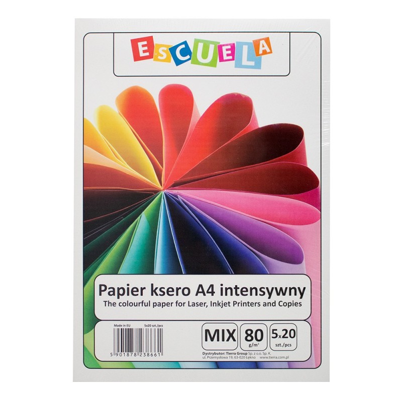 Escuela papier ksero intensywne kolory A4 80g 100 arkuszy