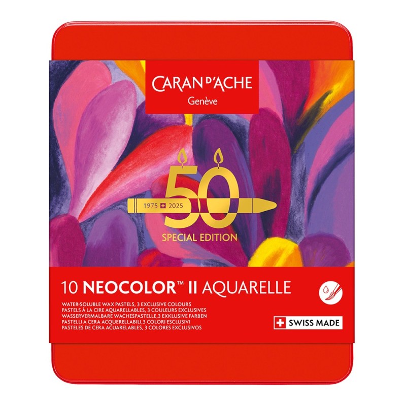 Caran d'Ache neocolor II pop wax pastels 10 pieces metal packaging