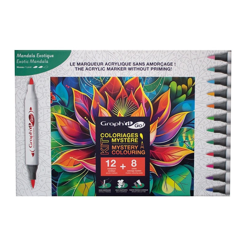 Graphit GO mandala acrylic marker set 12 pieces + 8 coloring pages