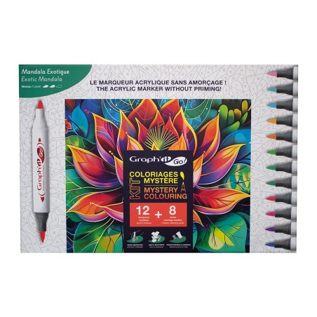 Graphit GO mandala acrylic marker set 12 pieces + 8 coloring pages