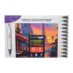Graphit GO city sunset acrylic marker set 12 pieces + 8 coloring pages