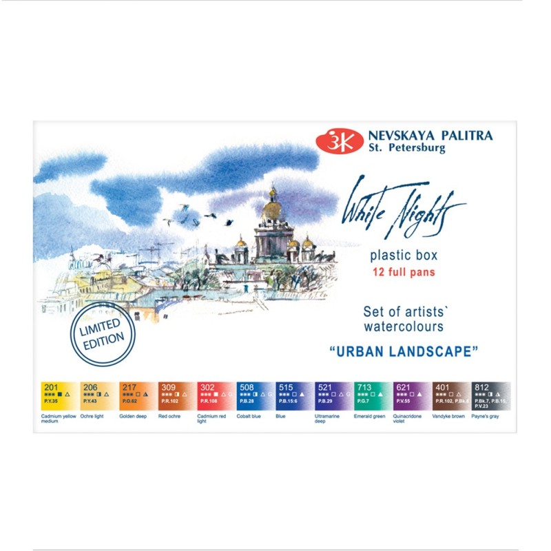 Białe noce farby akwarelowe urban landscape 12 kolorów plastikowe opakowanie