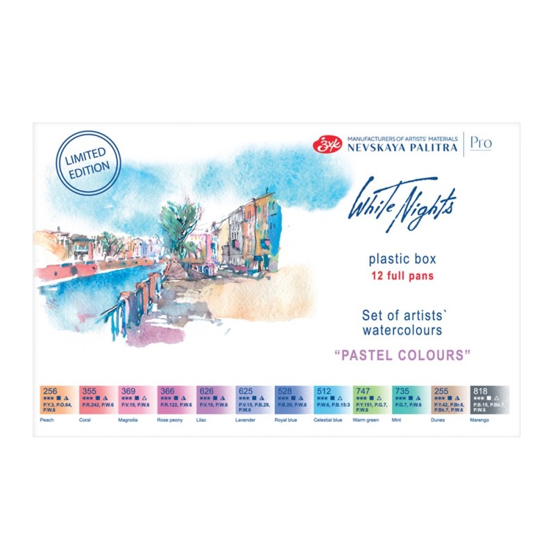 Białe noce farby akwarelowe botanica 12 kolorów plastikowe opakowanie