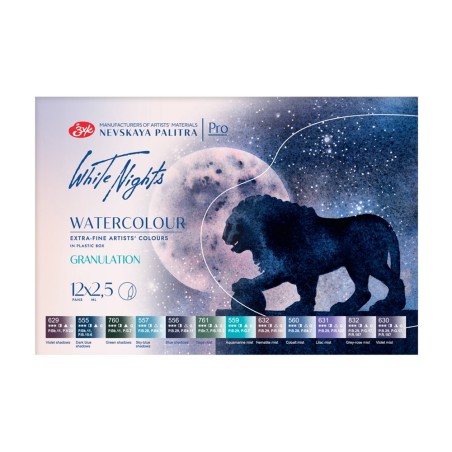 Białe noce farby akwarelowe granulujące 12 kolorów plastikowe opakowanie