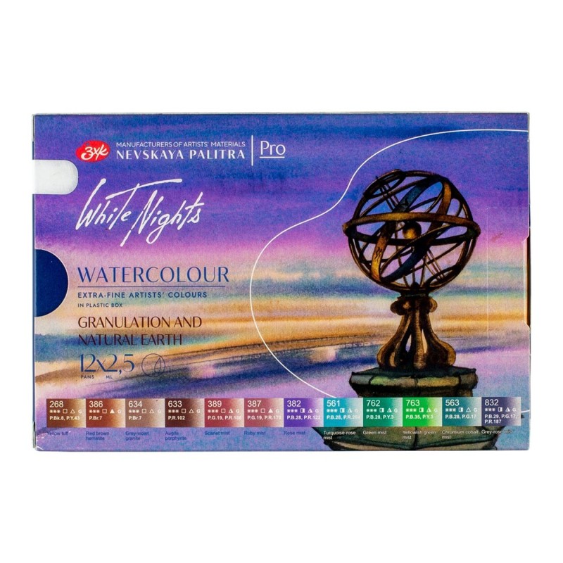 White Nights Watercolor Granulating Paints and Earth Colors 12 Colors Plastic Packaging