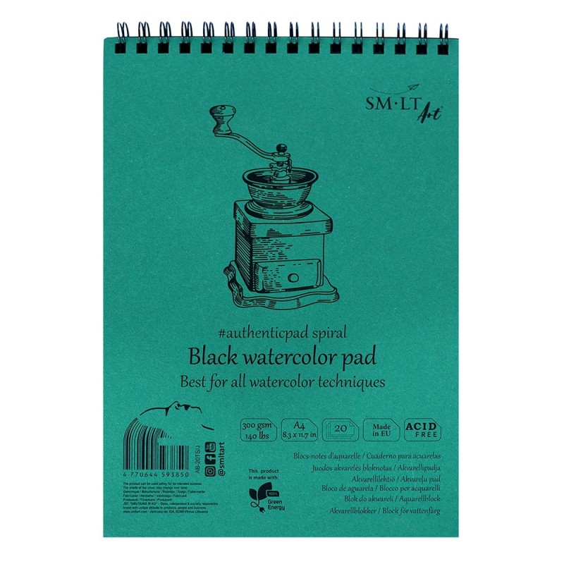 Blok SM-LT młynek akwarelowy czarny papier spirala 300g 20ark