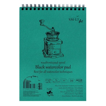 Blok SM-LT młynek akwarelowy czarny papier spirala 300g 20ark
