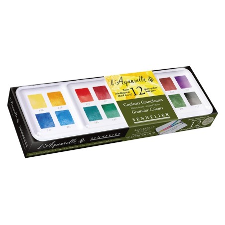Sennelier l'aquarelle Granular colours zestaw akwareli w półkostkach 12 sztuk metalowe etui