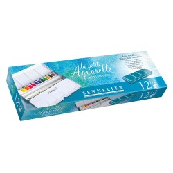 Sennelier La Petite Aquarelle zestaw akwareli w półkostkach 12 sztuk metalowe etui