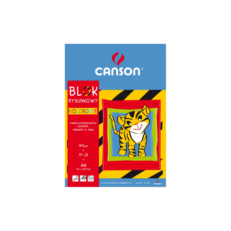 Blok z papierem kolorowym, Canson, 70 g, 21x29,7cm, A4, 10 ar SZAŁ DLA