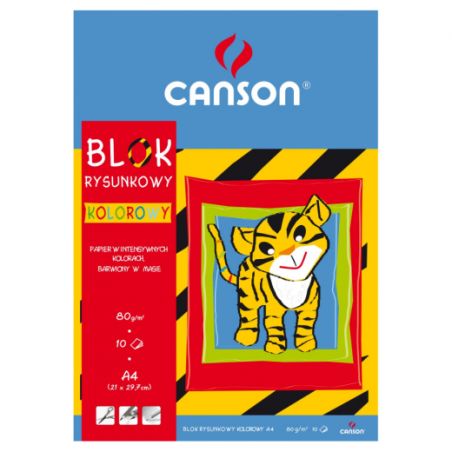 Blok z papierem kolorowym, Canson, 70 g, 21x29,7cm, A4, 10 ar SZAŁ DLA