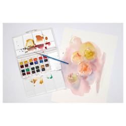 Watercolor Cotman paints painting plus 24 half pans