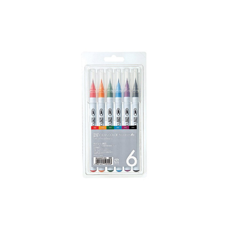 Kuretake clean color real brush set of 6 brush markers - szal art - sk