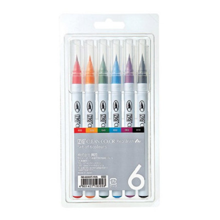Kuretake clean color real brush set of 6 brush markers - szal art - sk