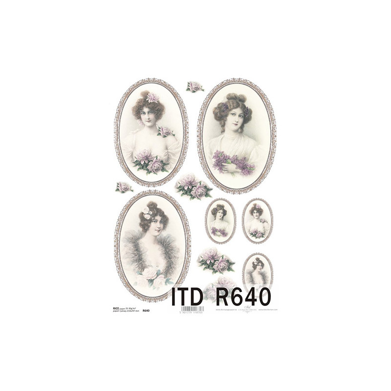 Rice paper for decoupage woman vintage frame A4 ITD R640