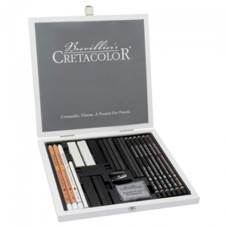 Cretacolor black & white box wood sketching set. cassette